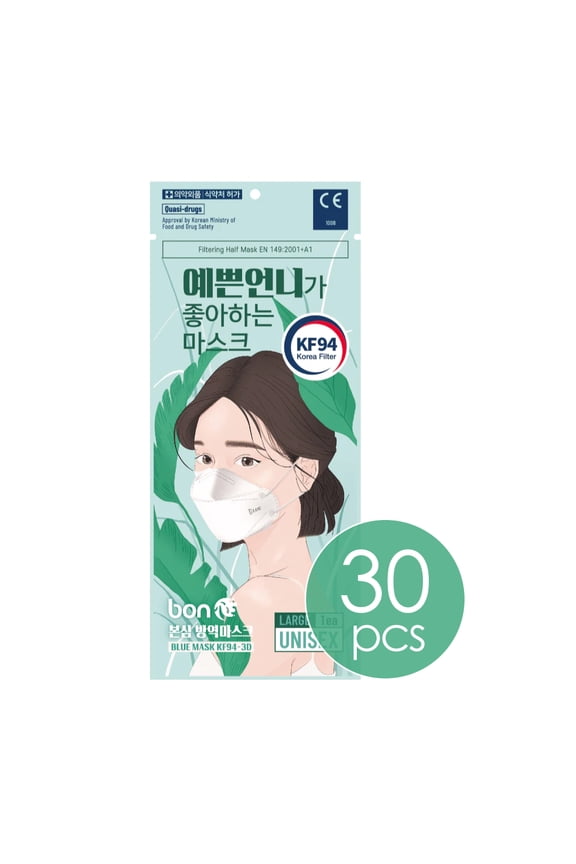 Blue Industry KF94 3D Large/White (KF94, Large) [30pcs] Individually Packaged