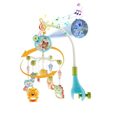 Blue Infant Crib Mobile With Rotating Rattle And Music Projection, Bedside Decor Newborn Soothing Gift