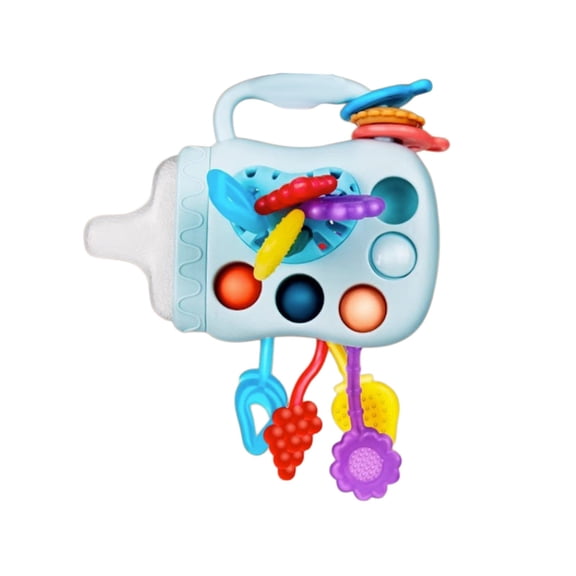 Blue Infant Pull String Activity Toy Bottle Design With Soft Cords And Gentle Sounds For Sensory Play