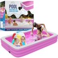 thumbnail image 1 of Blue Inflatable Swimming Pool (82.6'' x 59'' x 23.6'') Built-in Air Pump Inflatable Kiddie Pool, Family Pools for Kids and Adults - Self Inflating Backyard Blow Up Pool for Toddlers & Babies (Medium), 1 of 8