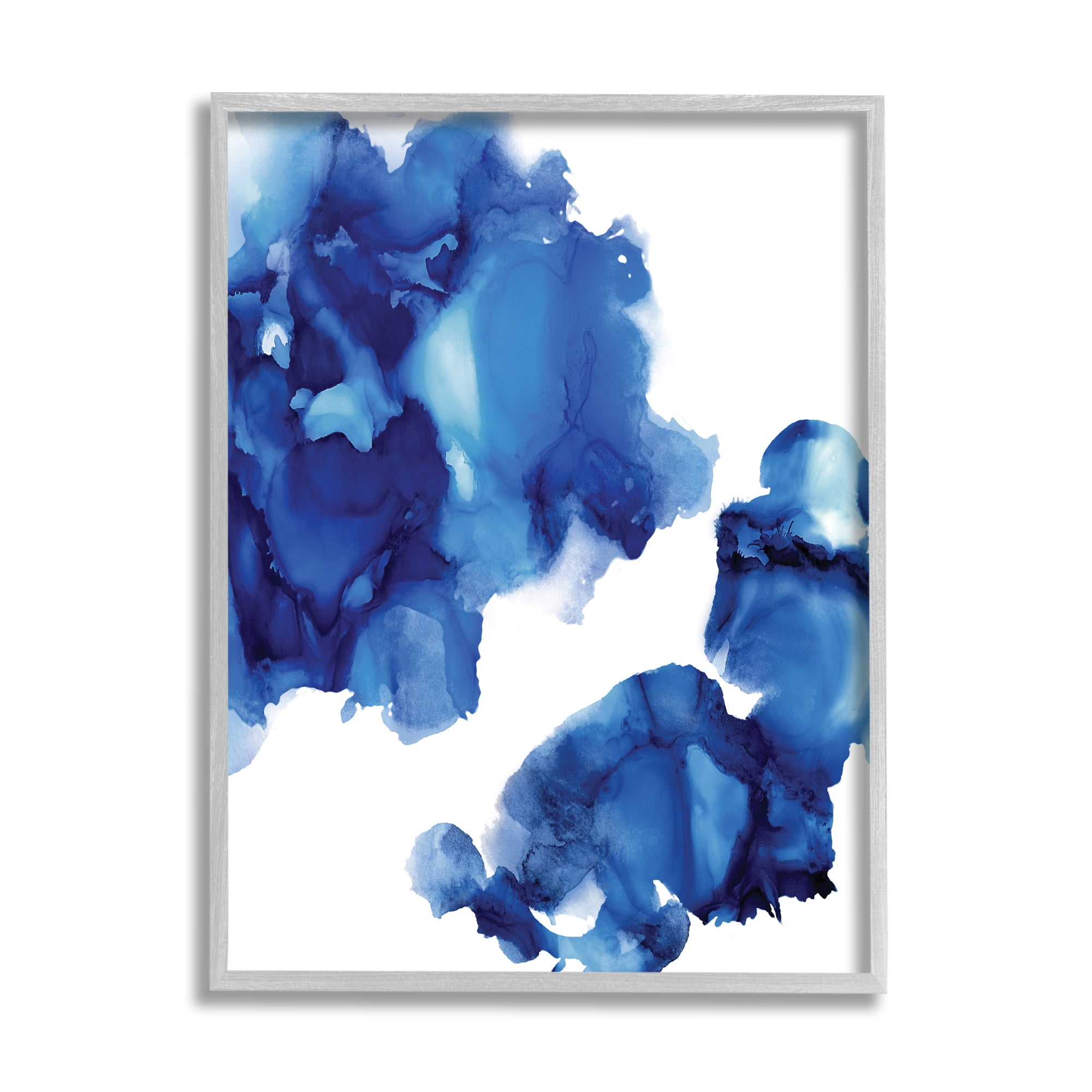 Blue Ink Blot Abstraction Over White 16 in x 20 in Framed Painting Art Print, by Stupell Home Décor