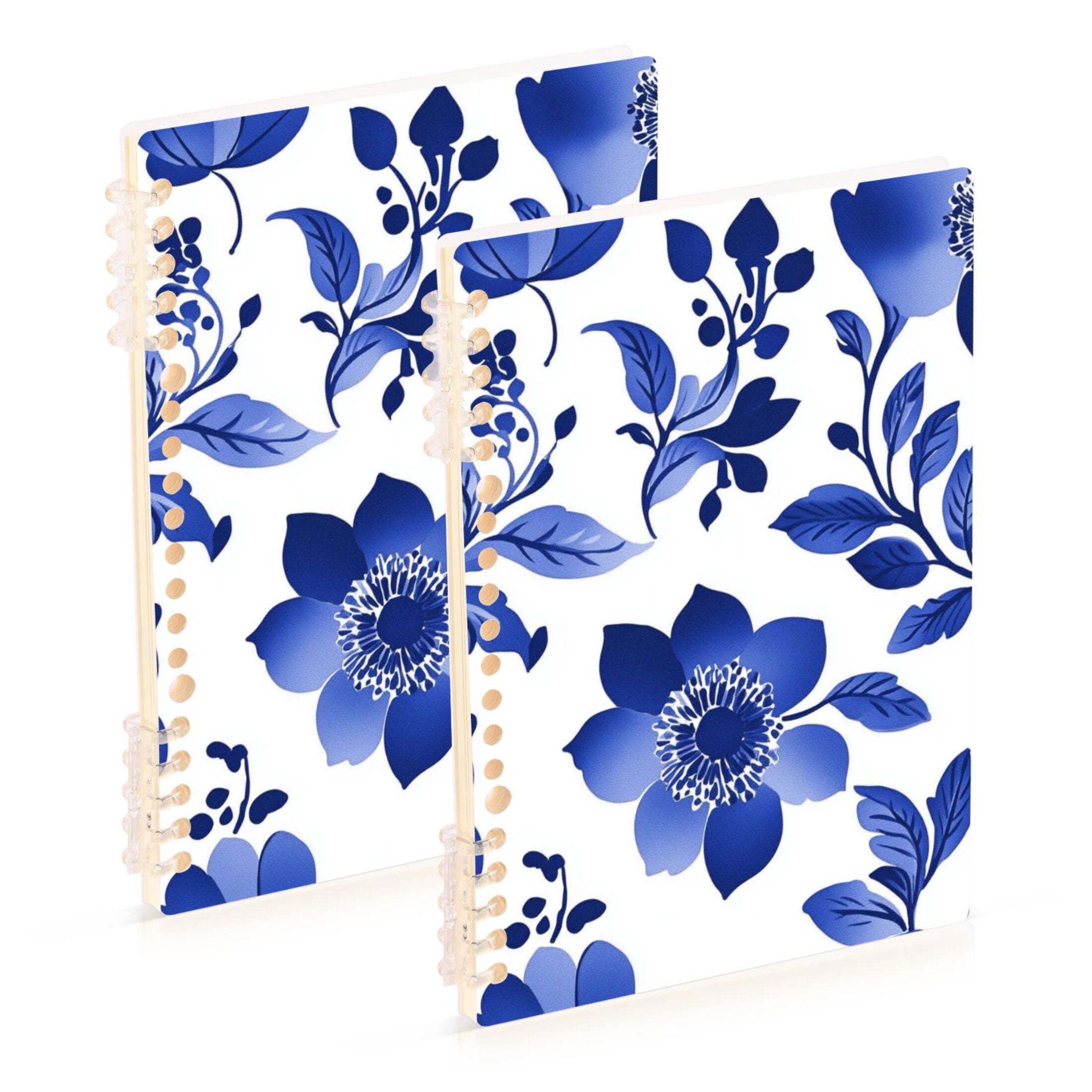 Blue Ink Flower and Leaf Lined Spiral Journal Notebook 60 Pages A5 ...