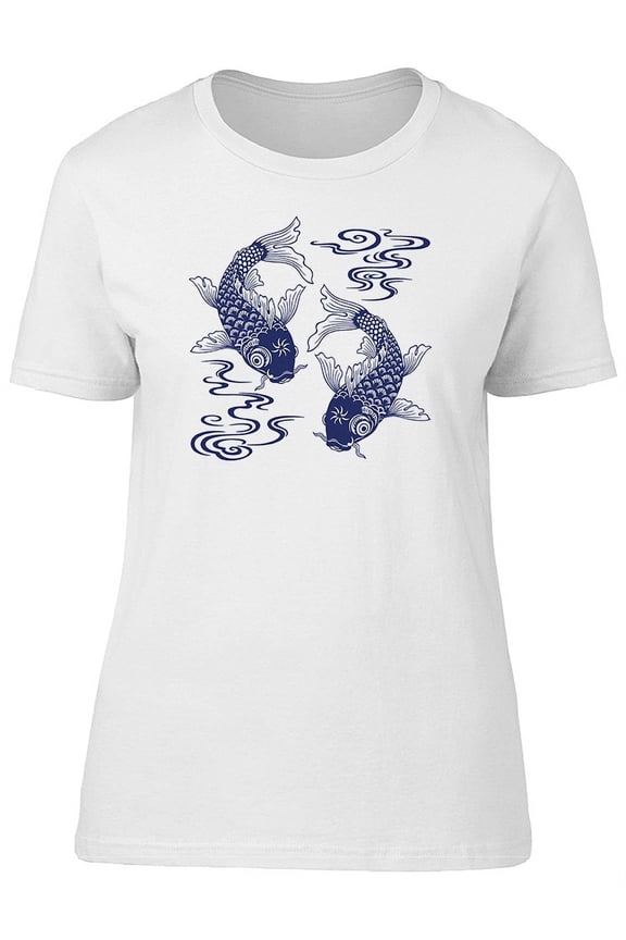 Blue Ink Koi Fish T-Shirt Women -Image by Shutterstock, Female Medium