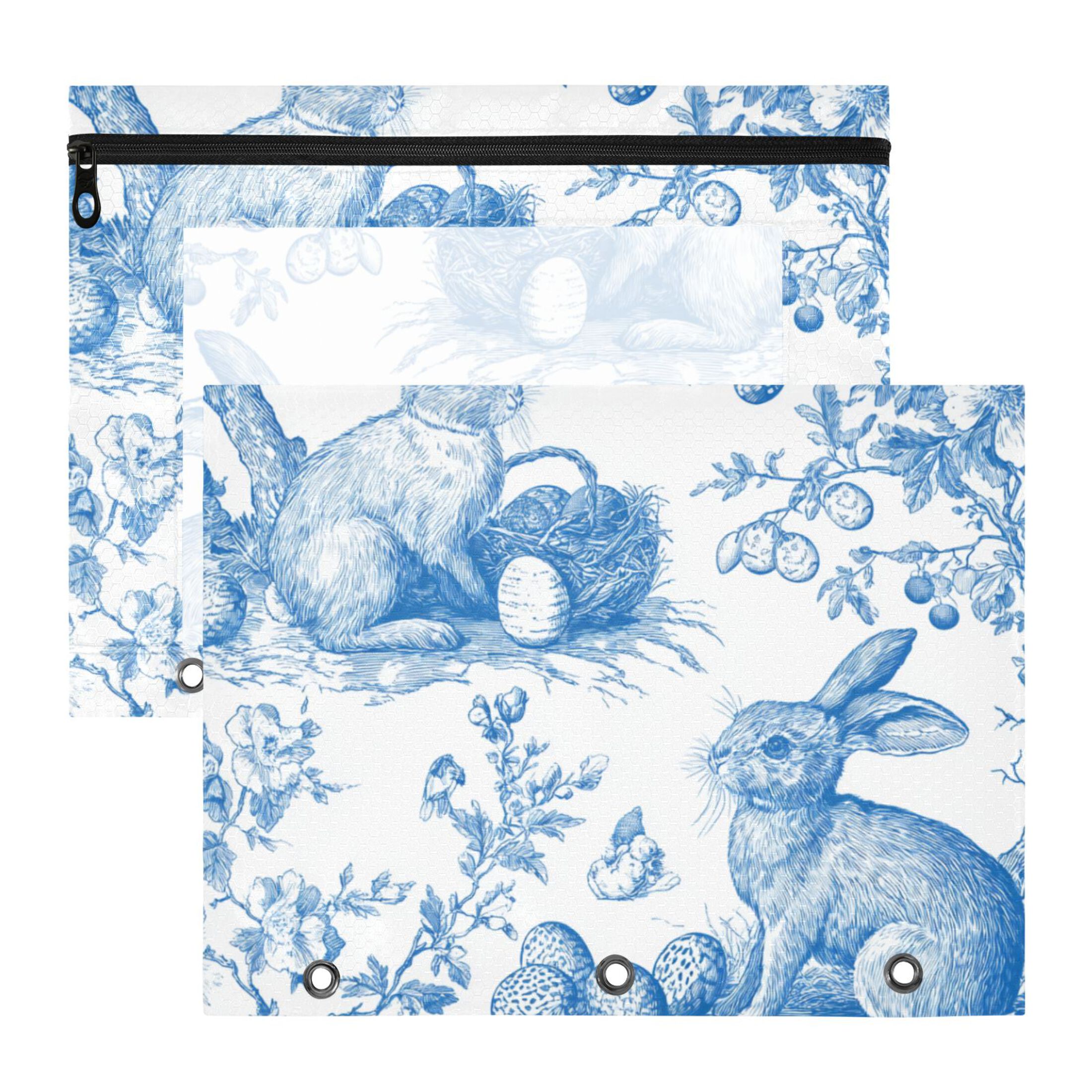 Blue Ink Rabbits Eggs Flowers Easter 3-Ring Binder Pouches A4 Size ...