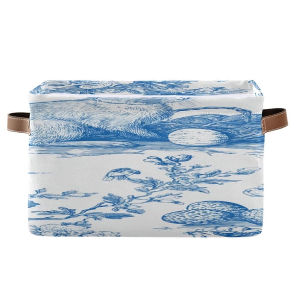 Blue Ink Rabbits Eggs Flowers Easter Square Storage Bins with Handles Collapsible Containing Box 1 Pack