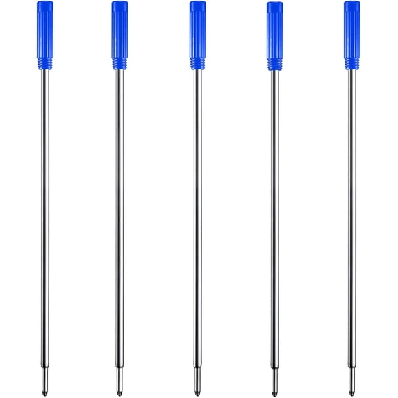 Blue Ink Refill Pack of 5, Replaceable Ballpoint Pen Refills, Medium Point Metal Refill (Blue)