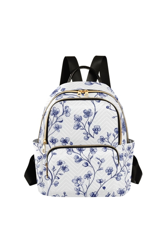 Blue Ink Small Florals Quilted Backpack Fashion Daypack Commuter Bag for Women 14 L