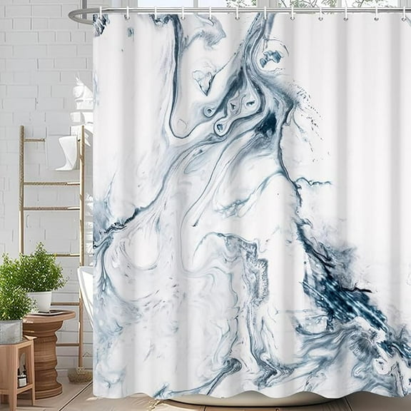 Blue Ink White Marble Abstract Shower Curtain Modern Ombre Printed Bath Curtain Waterproof Washable Fabric Bathroom Bathtub Decor Shower Curtain Set With Hooks 36"W x 72"L