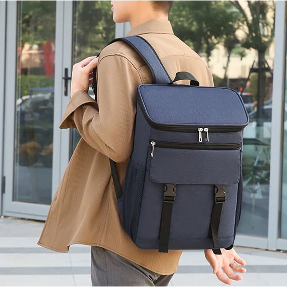 Blue Insulated Cooler Backpack with 30-Can Capacity, Leakproof Thermal Bag for Picnic Camping Hiking