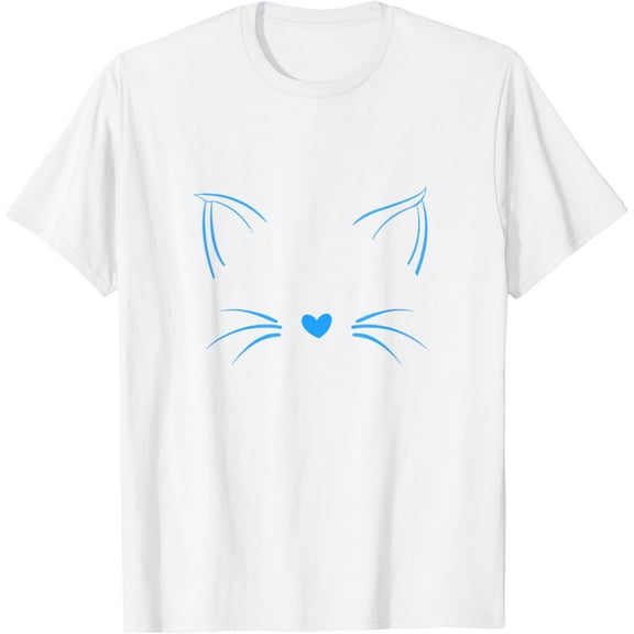Blue Invisible Cat Face Blue Color Graphic T-Shirt100% cotton