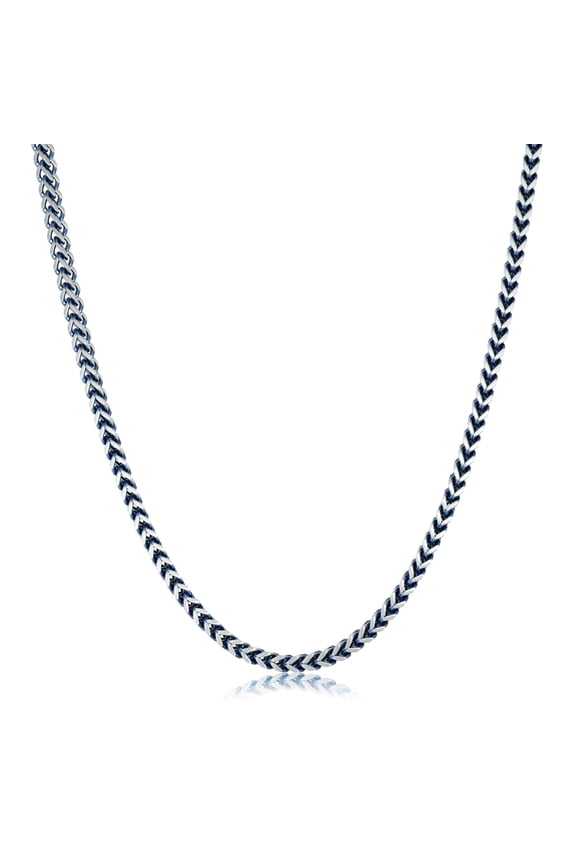 Blue Ion Plated Two Tone Stainless Steel 5MM Foxtail Chain Necklace - 18 Inch