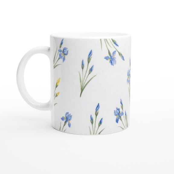 Blue Iris Floral Ceramic Mug - Simple Minimal Home.