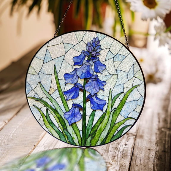 Blue Iris Flower Glass Suncatcher, Window Hanging, for Mom, 6.3 in