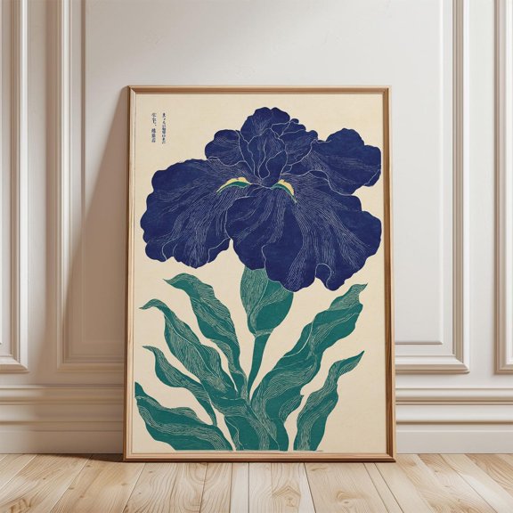 Blue Iris Flower Japanese Botanical Wall Art Vintage Floral Illustration Unframed Paper Print