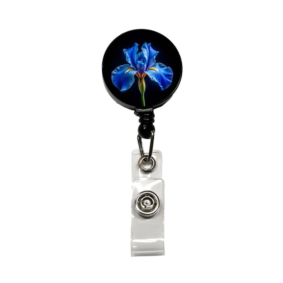 Blue Iris Flower Photo Retractable Reel ID Badge Key Card Name Tag Holder with Clip