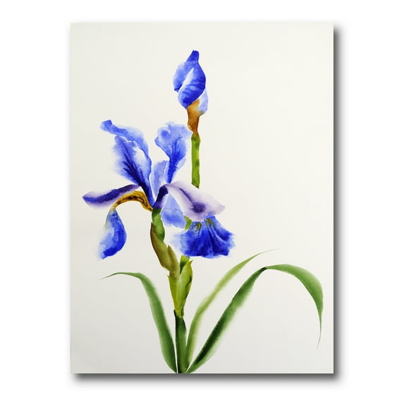 Blue Iris Flower Retro Style 16 in x 32 in Painting Canvas Art Print, by Designart