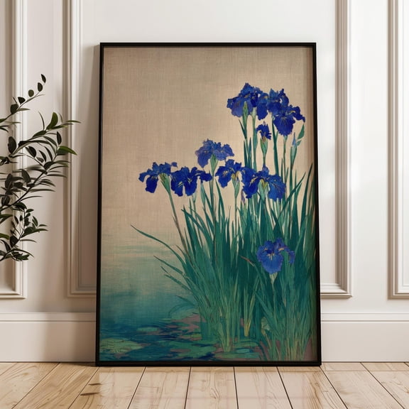 Blue Iris Flowers Asian Inspired Botanical Asian Impressionist Poster