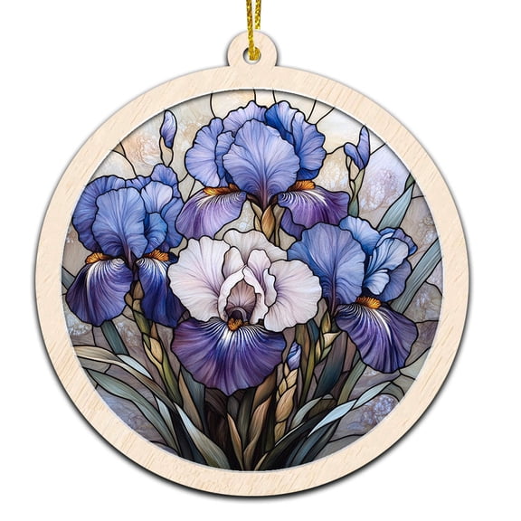 Blue Iris Stained Glass Suncatcher Ornament  Ornament Gift for Family, Friends, Men & Women, Christmas 2025 Keepsake