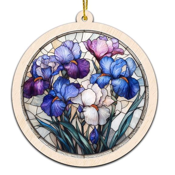Blue Iris Stained Glass Suncatcher Ornament  Ornament Gift for Family, Friends, Men & Women, Christmas 2025 Keepsake