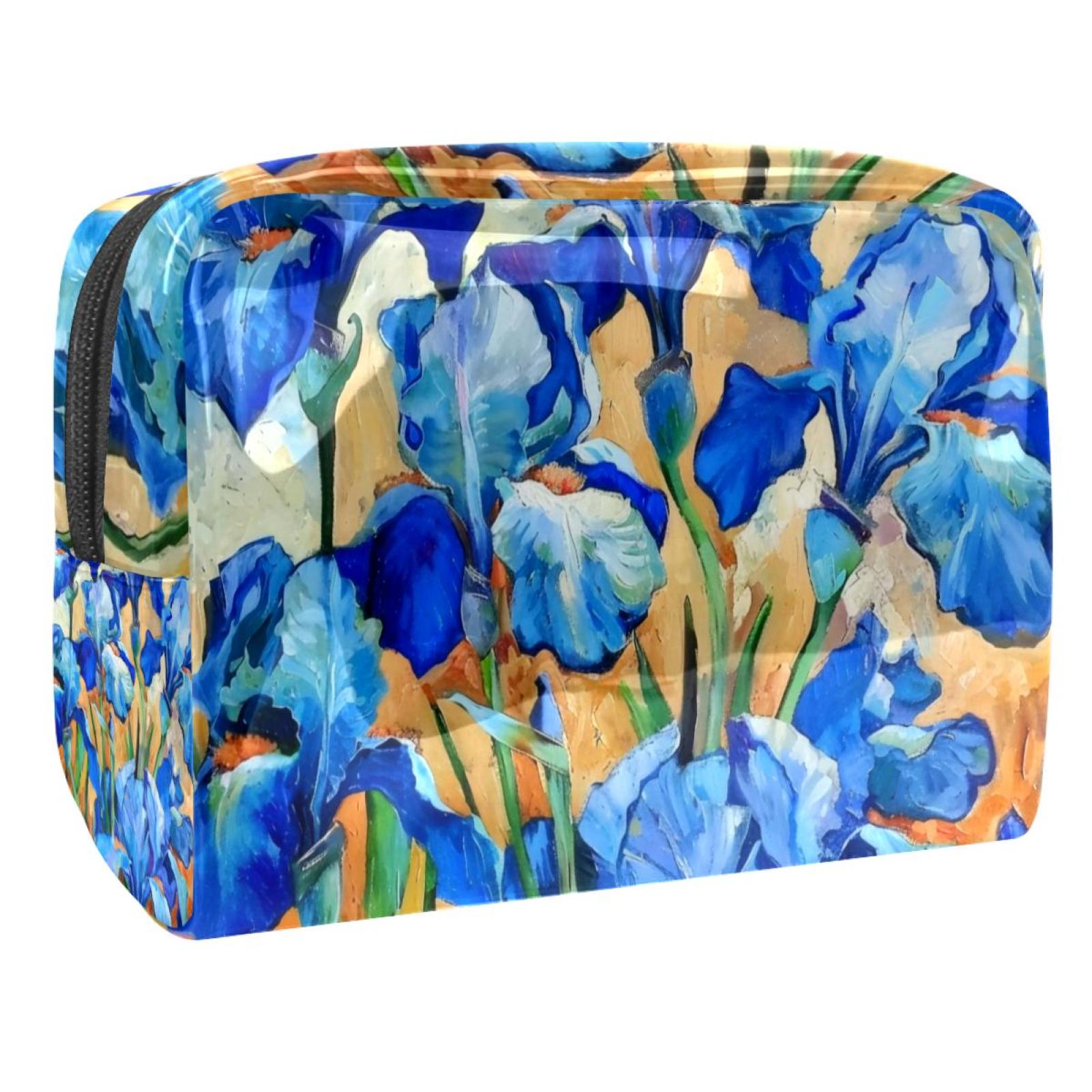 Blue Irises Painting Travel Makeup Bag PVC Cosmetic Bag Toiletry Bag