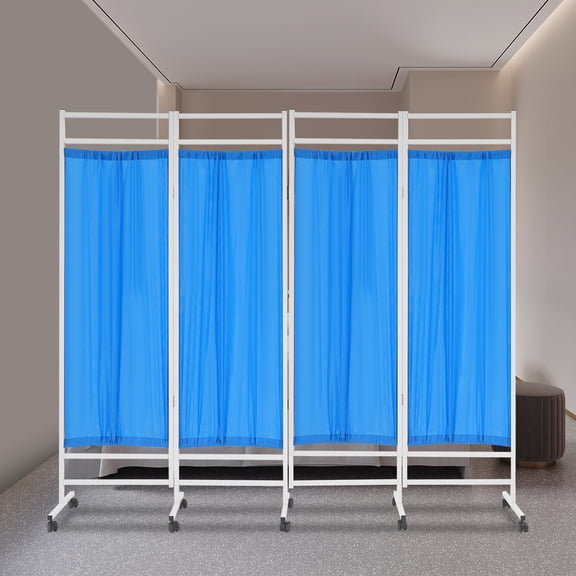 Blue Iron Nylon Four-Sided Medical Folding Screen 200x180cm Commercial Partition With Universal Wheel Privacy Screen
