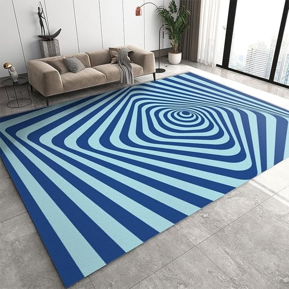 Blue Irregular Geometry Area Rug, Optical Illusion Vortex Indoor Non Slip Print Rugs, Machine Washable Carpet For Living Room Bedroom Children's Room Dormitory Decor Floor Mat 2x3ft