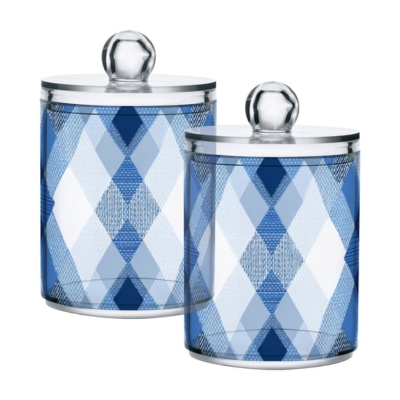 Blue Irregular Plaids Translucent Plastic Cans Storage Canisters with Lid Set of 2