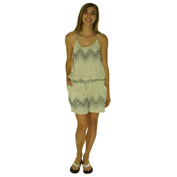Blue Island Beach Print Romper Cream/Black L