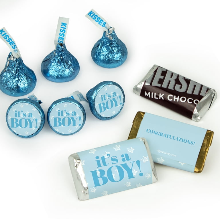 90 Pcs 'It's A Boy' Baby Shower Favors - Blue Themed Milk Chocolate Kisses With Stickers, Ready-to-Gift Party Candy
