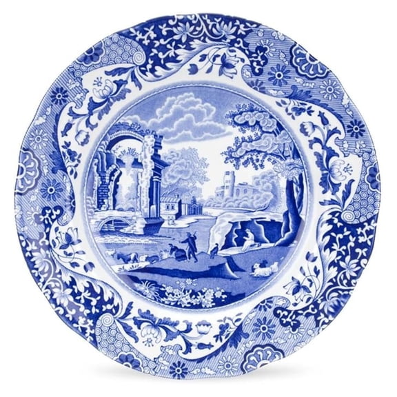 Blue Italian Luncheon Plate - 9 Inch Porcelain Dinner Plate - Scenic Italian Landscape Design - Microwave & Dishwasher Safe - Gift for Hostesses
