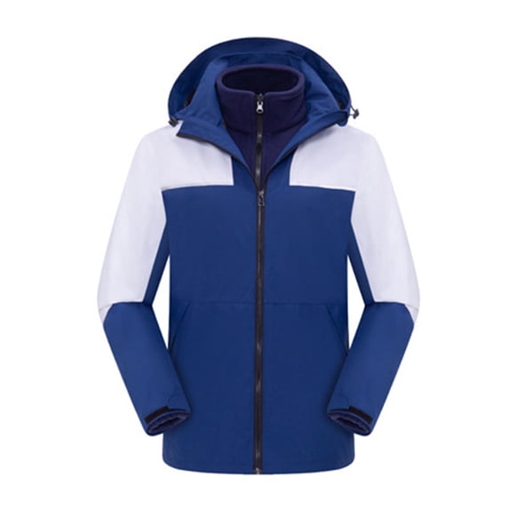 Blue Jacket Zip Up Windbreaker Color Block Rain Jacket Softshell Mountaineering Waterproof Hood Men's Clothing