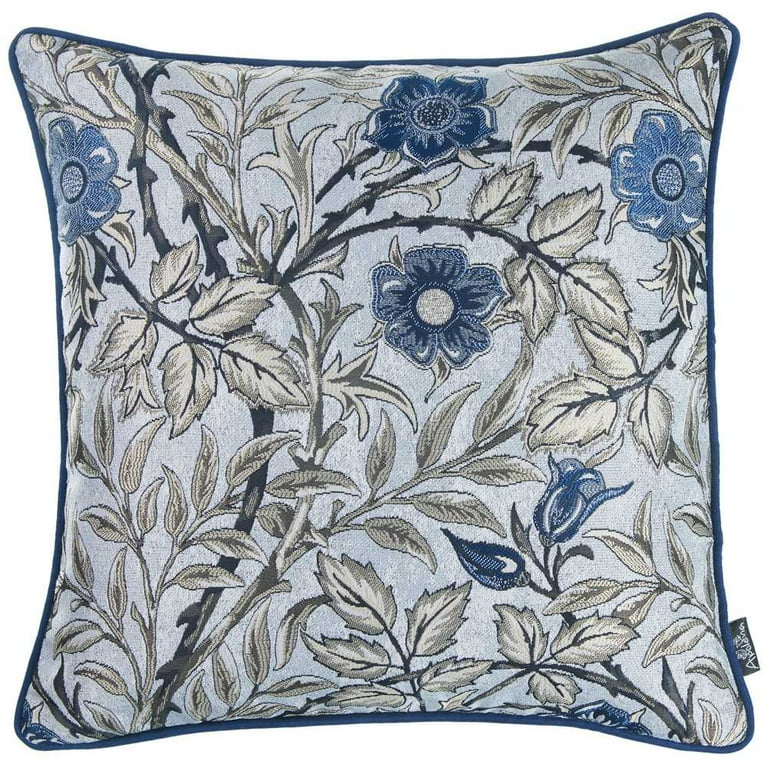 Blue Jacquard Leaf Decorative Throw Pillow Cover Blue Jacquard Leaf Decorative Throw Pillow Cover