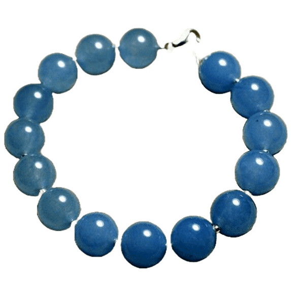 Blue Jade 10mm Round Shape Smooth Cut Beads 7 inch adjustable Silver Plated Clasp Bracelet for men, women, unisex. Link Chain Stacking Bracelet.|LINK_01470