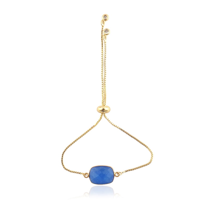 Blue Jade Gemstone Gold-plated Adjustable Bracelet for Women, Jewelry Gift