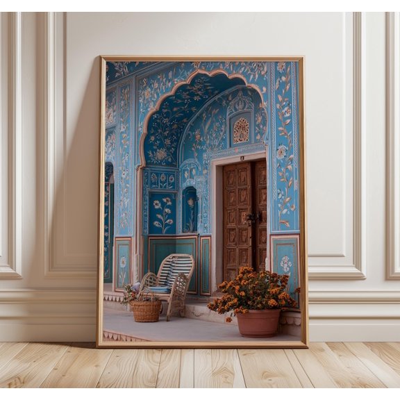 Blue Jaipur Courtyard Floral Architecture Poster Unframed Paper Print