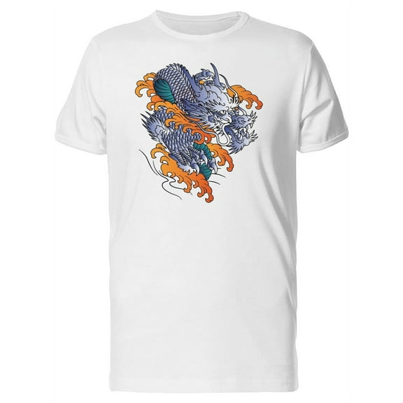 Blue Japanese Dragon Hand Drawn T-Shirt Men -Image by Shutterstock, Male 3X-Large