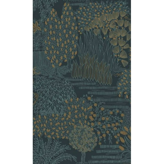 Blue Japanese Gardens Inspired Tropical Wallpaper R8426
