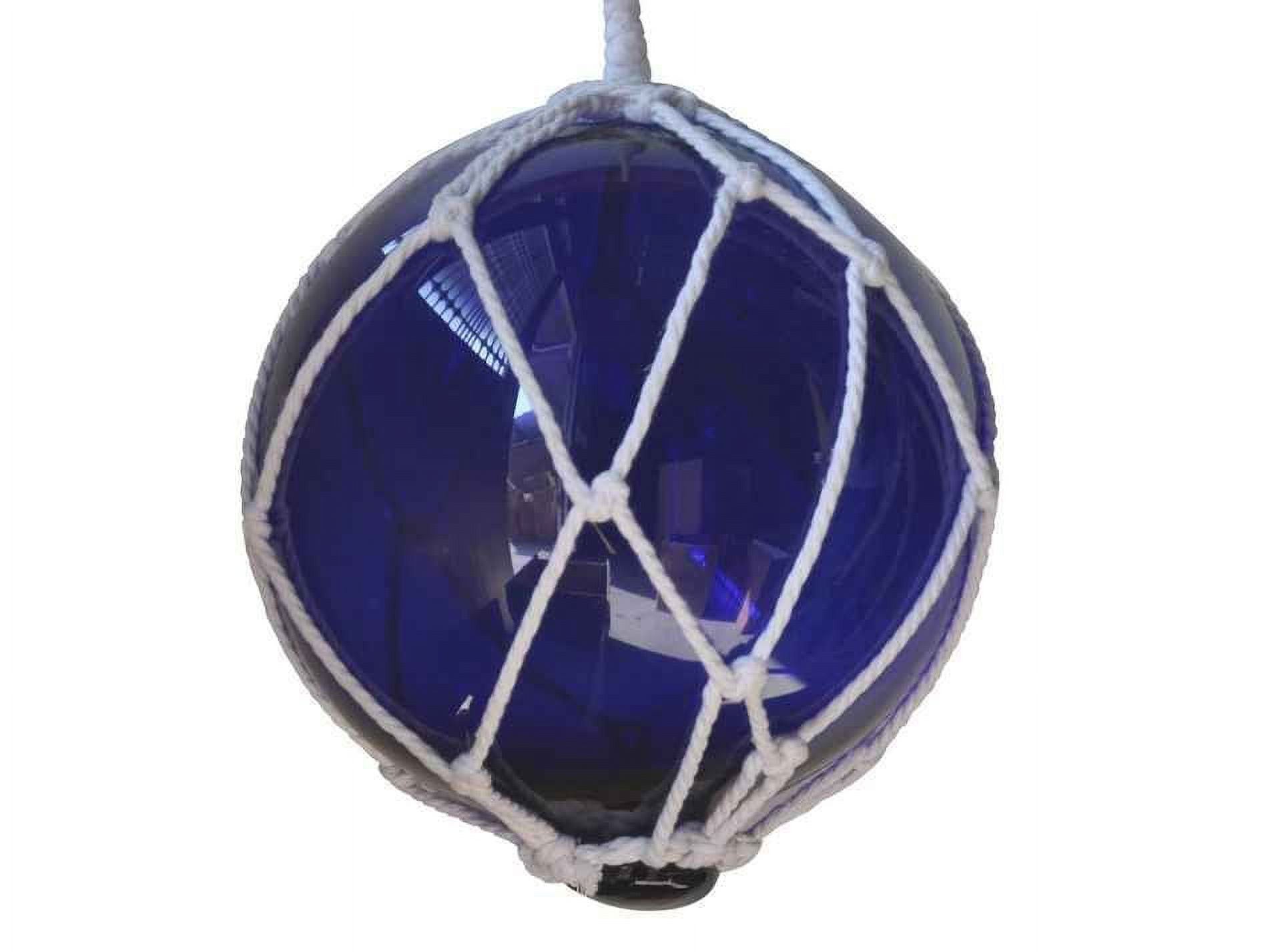 Blue Japanese Glass Ball Fishing Float With White Netting