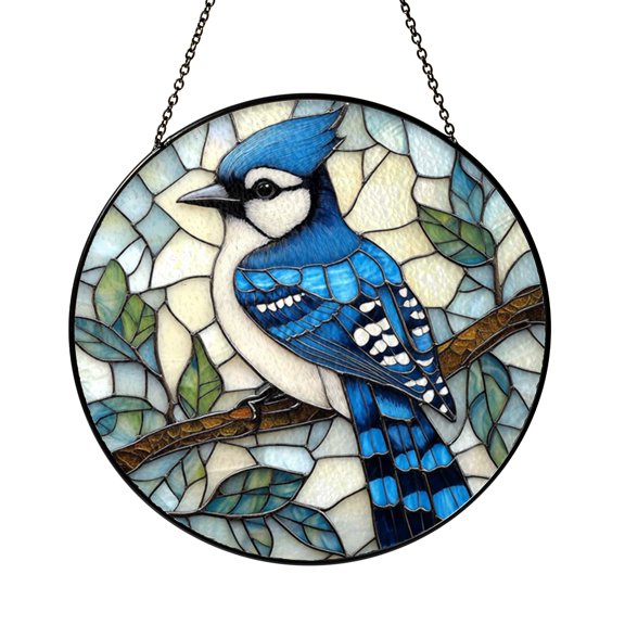 Blue Jay Bird Glass Style Window Hanging – Nature Art Home Decor