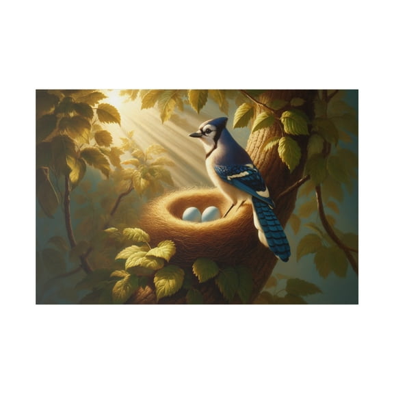 Blue Jay Bird & Nest - Matte Canvas, Wall Decor Wall Art Home Decor