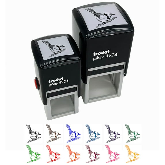 Blue Jay Bird on Branch Self-Inking Rubber Stamp Ink Stamper - Fuchsia Ink - Small 1 Inch
