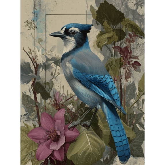 Blue Jay Floral Canvas Print, Aesthetic Wall Art for Living Room Bedroom Office Hallway Dining Room Entryway