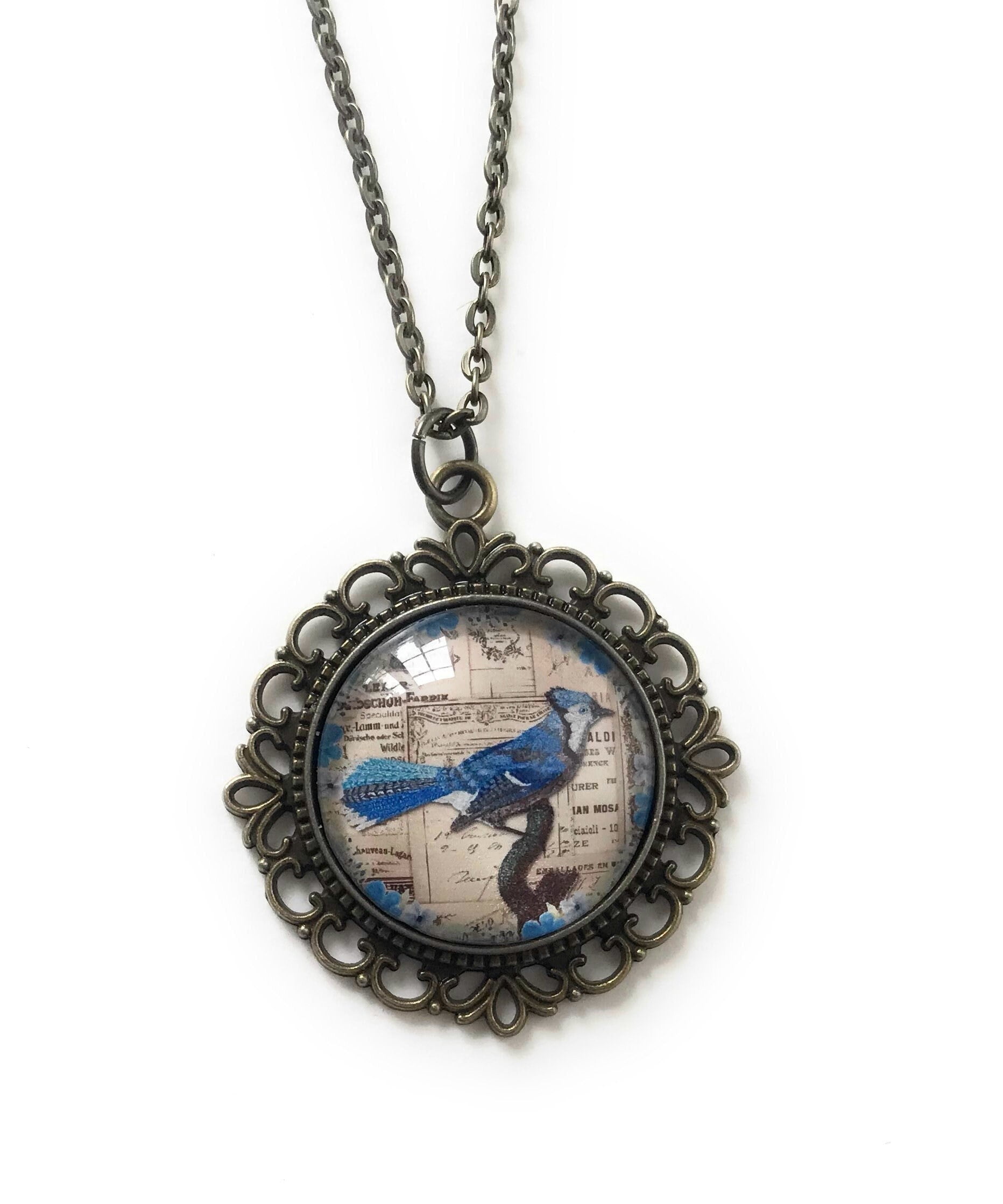 Blue Jay Necklace for Women Bird Necklace Vintage Style