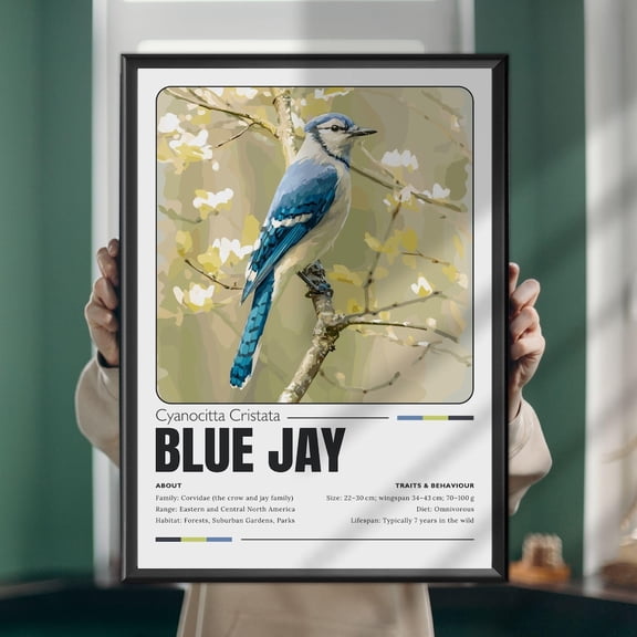 Blue Jay Poster, Songbird Art Print, Unframed Paper Poster 8x10in