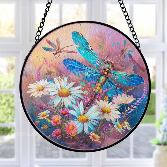 Dragonfly Stained Glass Suncatcher Metal Outdoor Decor Vibrant Garden Art Multicolor
