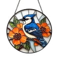 Blue Jay Stained Glass Suncatcher, Round Bird Window Panel with Orange ...