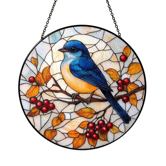 Blue Jay Stained Glass Suncatcher, Thoughtful Sympathy Window Decor for Calm Home Interiors