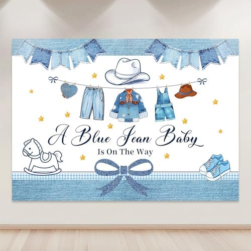 Blue Jean Baby Shower Decorations, Denim Backdrop 47.2×11.8 in