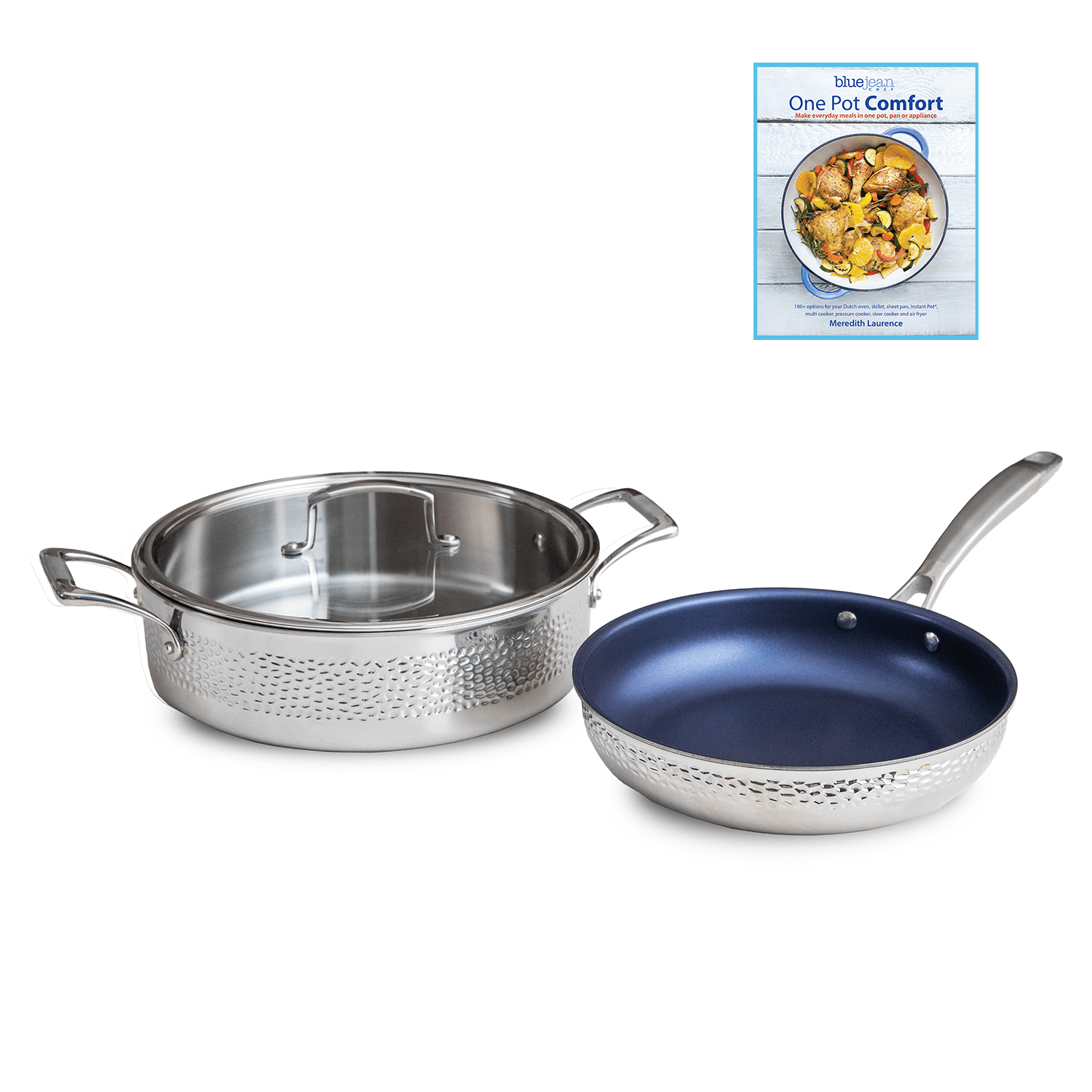 Blue Jean Chef 3-Piece Stainless Steel Cookware Set with Hammered Finish