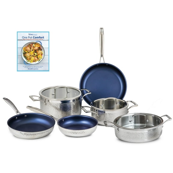 Blue Jean Chef 9-Piece Stainless Steel Cookware Set, Hammered Finish